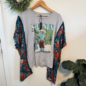 Custom Shania Graphic Women's Top with Floral Sleeves